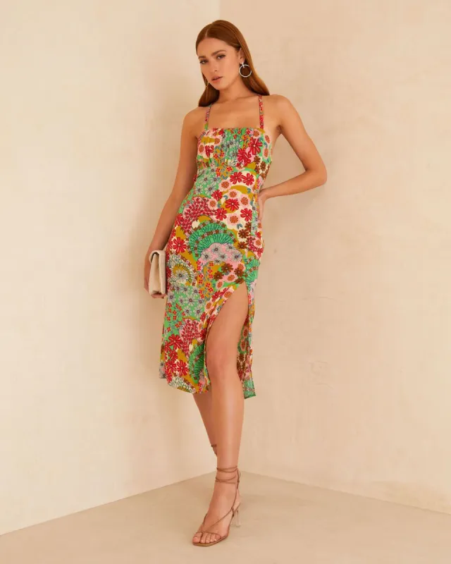 Kaori Floral Slip Midi Dress - Green - SALE sold by Vici