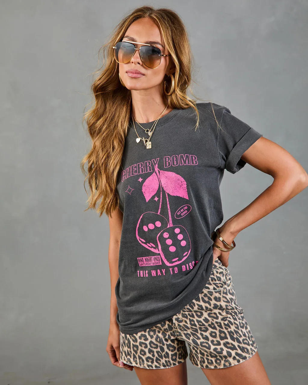 Cherry Bomb Cotton Graphic Short Sleeve Tee sold by Vici product image thumbnail 5