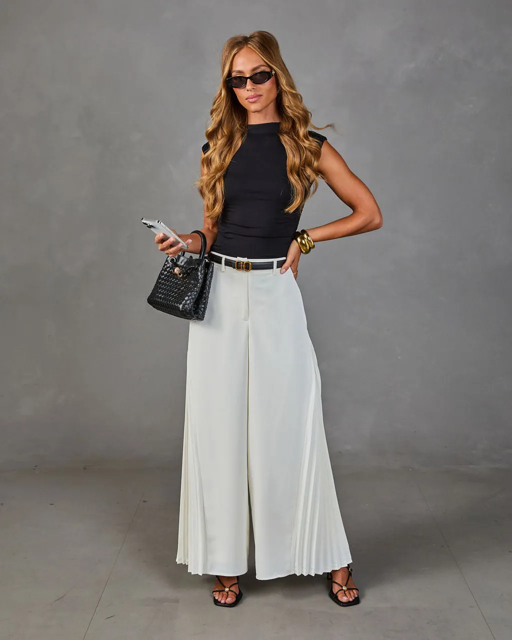 Everyday Elegance Pleated Hem Wide Leg Pants sold by Vici