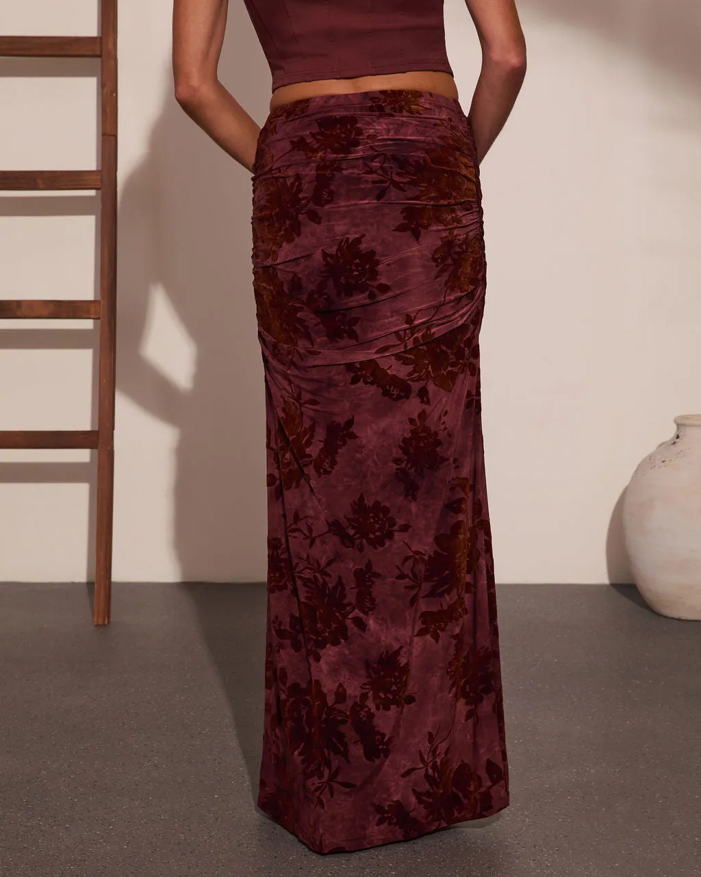Blushing Rose Floral Burnout Maxi Skirt sold by Vici product image thumbnail 4