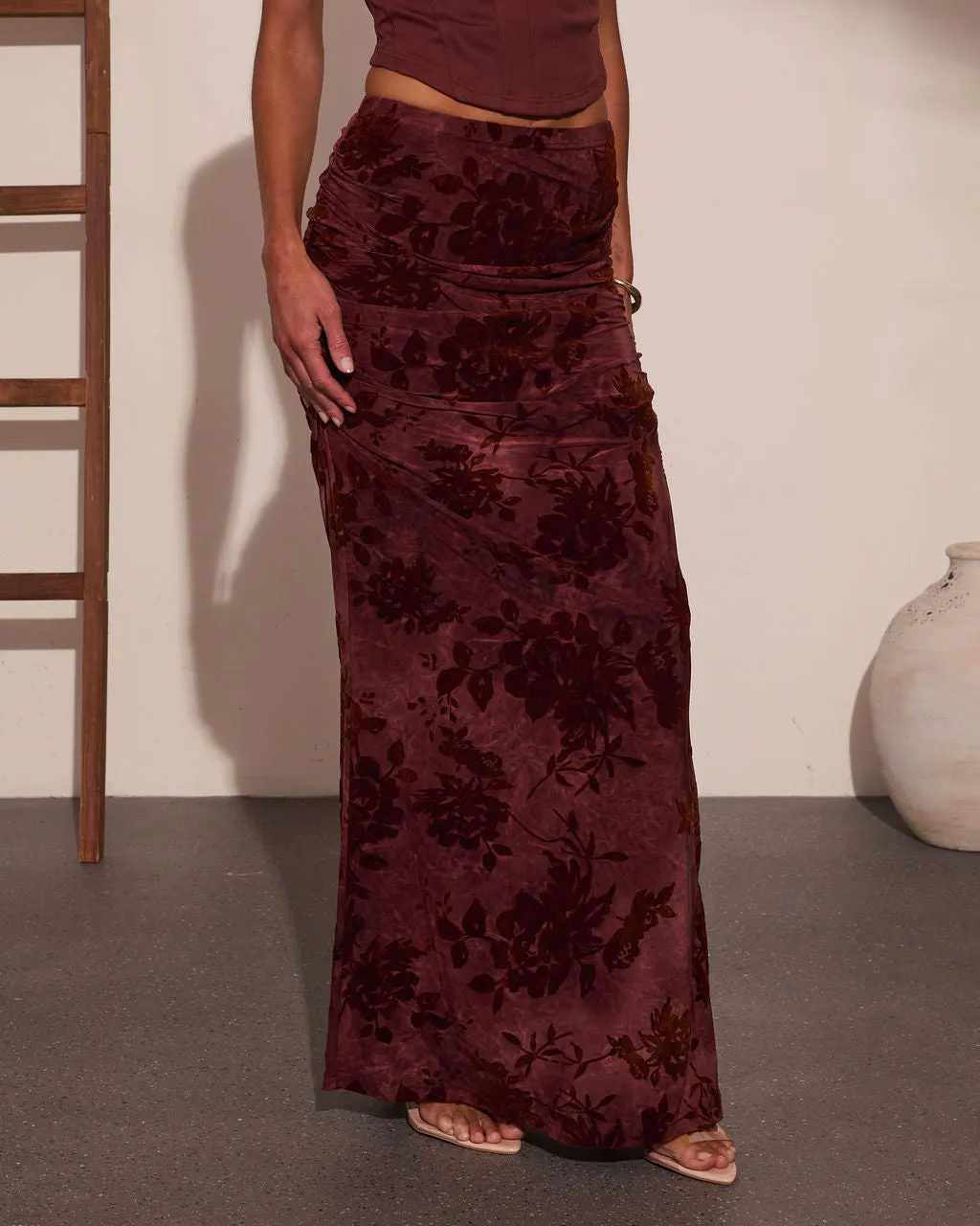Blushing Rose Floral Burnout Maxi Skirt sold by Vici product image thumbnail 3