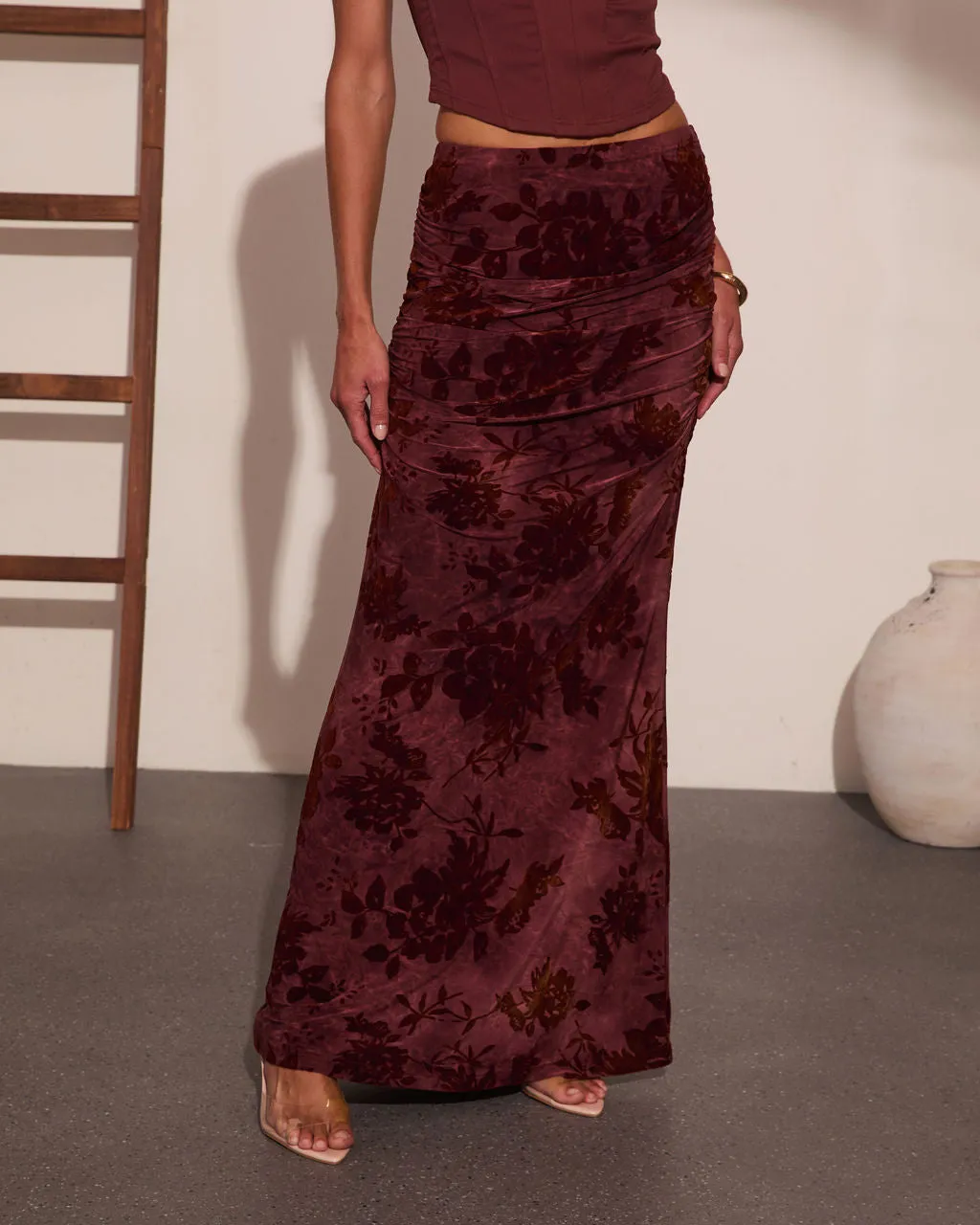 Blushing Rose Floral Burnout Maxi Skirt sold by Vici product image thumbnail 5