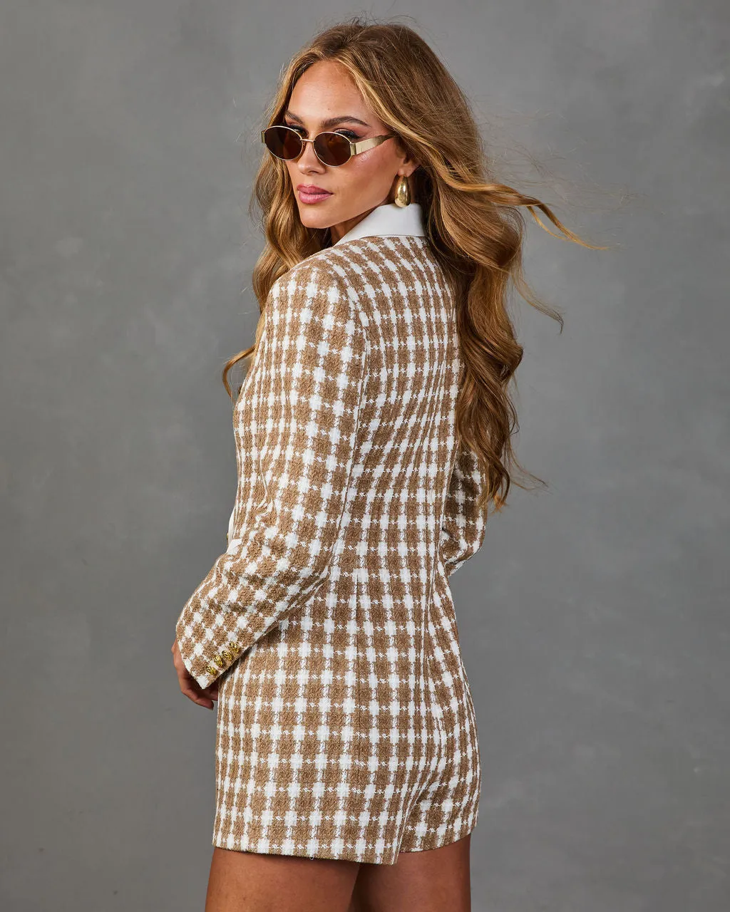 Jules Tweed Plaid Blazer Romper sold by Vici product image thumbnail 4