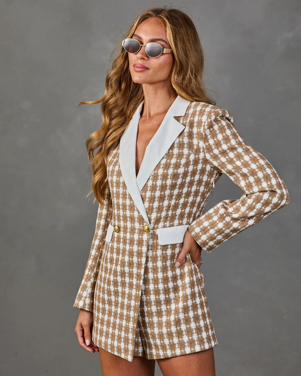 Jules Tweed Plaid Blazer Romper sold by Vici product image thumbnail 3