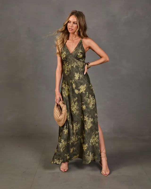 Meadow Magic Satin Floral Maxi Dress made by Vici