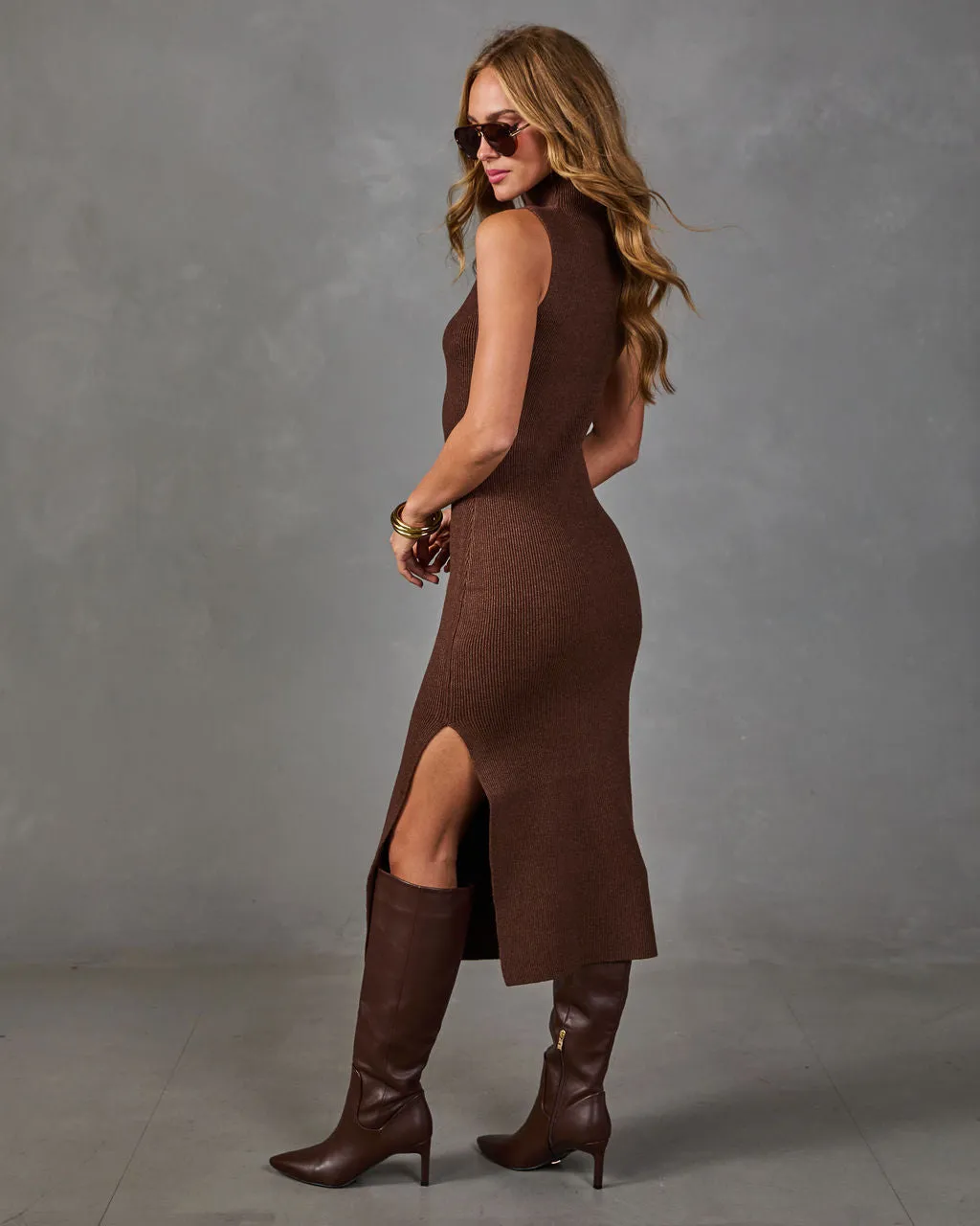 Chestnut Charm Knit Turtleneck Midi Dress sold by Vici product image thumbnail 4