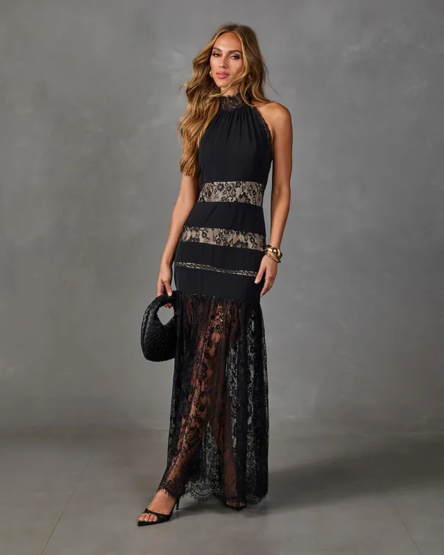 Loren Lace Halter Neck Maxi Dress made by Vici