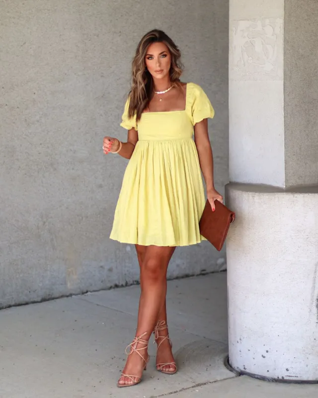 Leroy Linen Blend Puff Sleeve Babydoll Dress - Lime - FINAL SALE sold by Vici