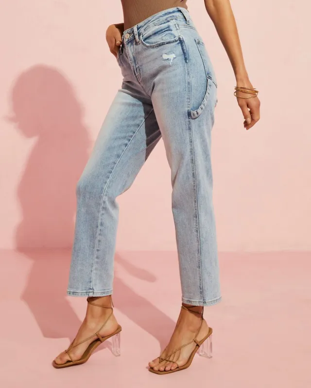 Conquer High Rise Cropped Utility Jeans - Medium Wash - FINAL SALE sold by Vici