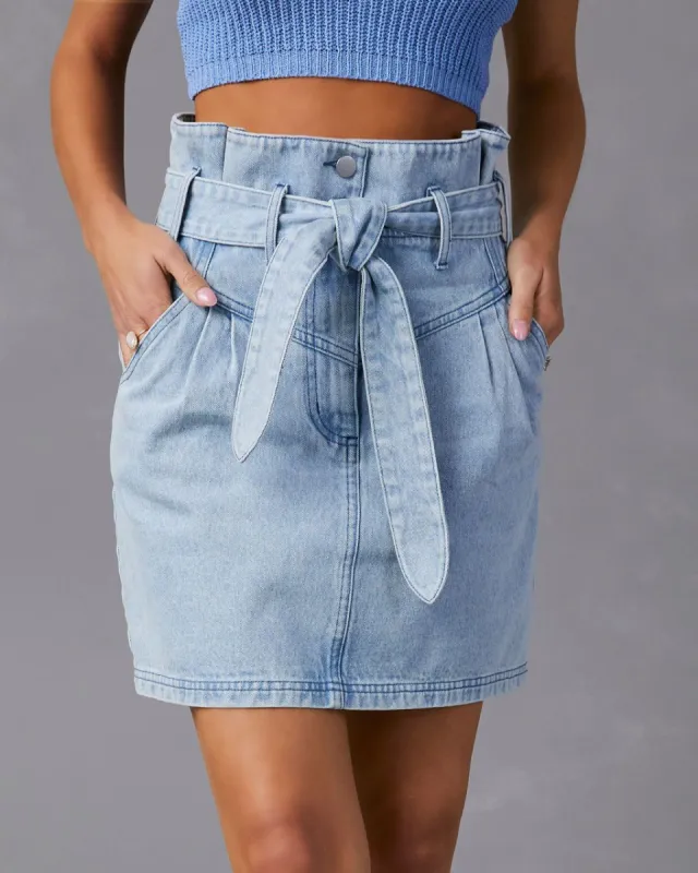 Route 66 Paper Bag Waist Denim Mini Skirt sold by Vici
