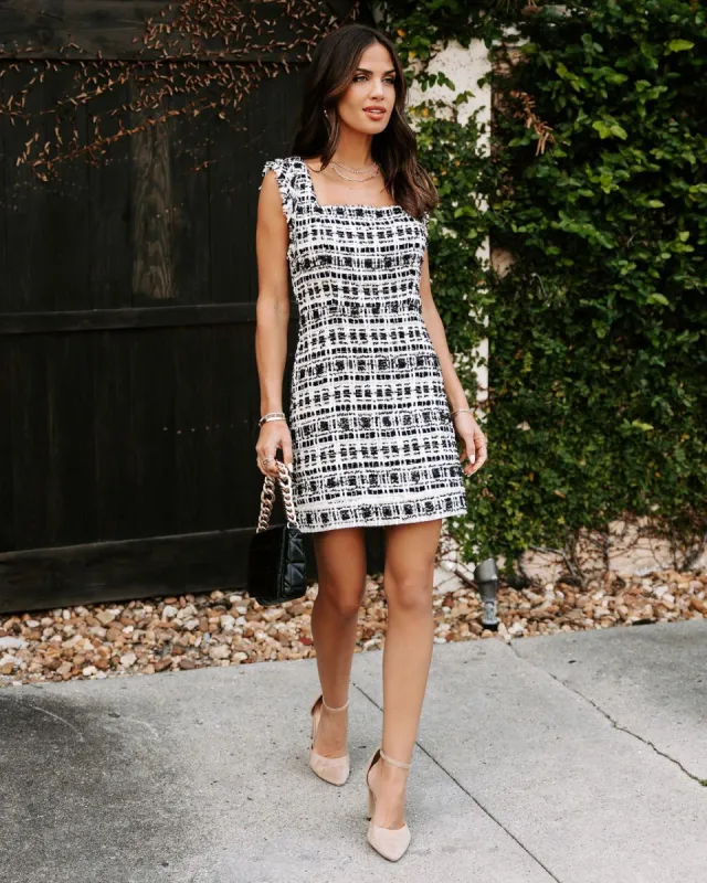 Emme Tweed Frayed Hem Mini Dress - Black/White - FINAL SALE sold by Vici