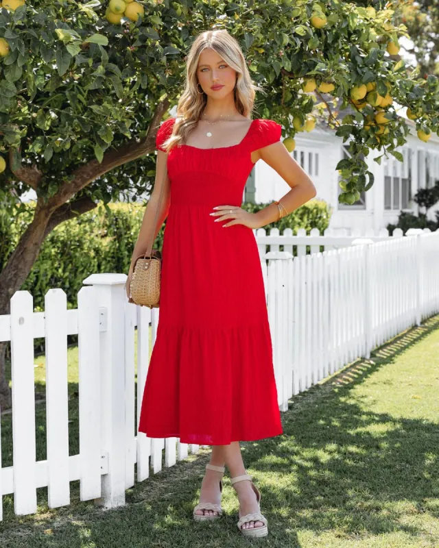 Jaylynn Smocked Midi Dress - Red - FINAL SALE sold by Vici
