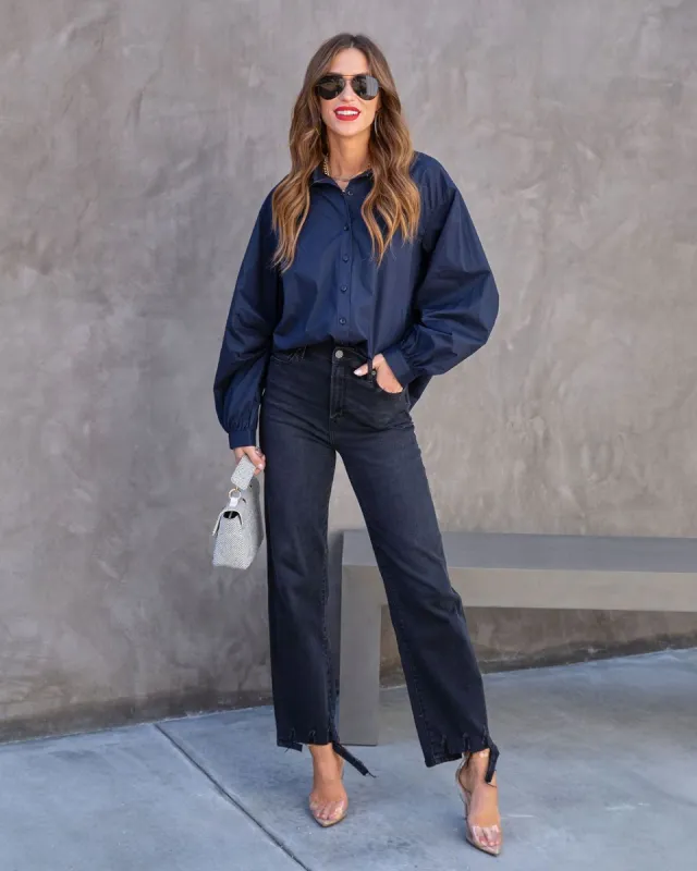 Colleen Cotton Button Down Top - Navy  - FINAL SALE sold by Vici