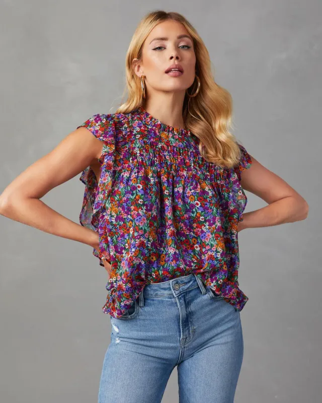 Amerie Floral Ruffle Short Sleeve Top sold by Vici
