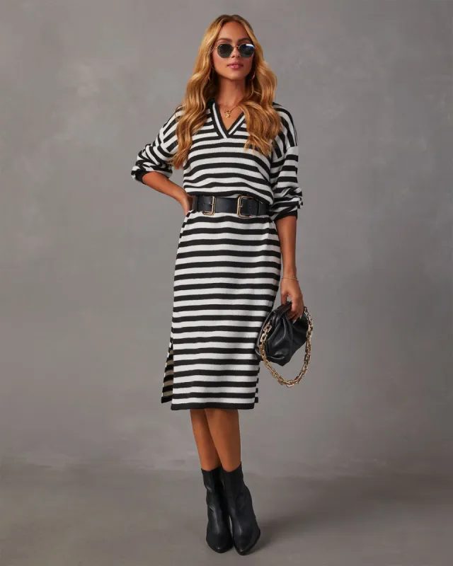 Pasqual Striped Collared Knit Midi Dress sold by Vici
