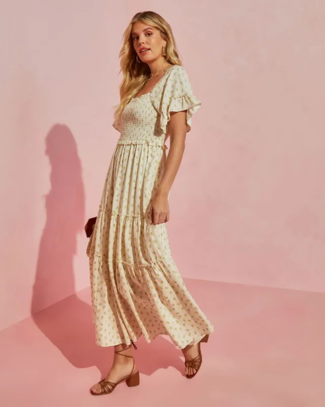 Sweetest One Floral Smocked Cotton Blend Maxi Dress - Yellow - SALE sold by Vici