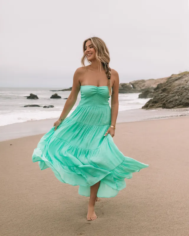 Rosalina Strapless Smocked Tiered Maxi Dress - Seafoam - FINAL SALE sold by Vici