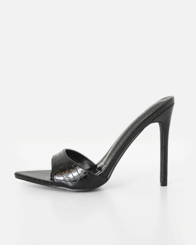 Everything Croc Embossed Mule Heels - Black - FINAL SALE sold by Vici