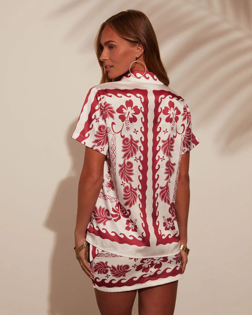 Fiesta del Sol Printed Satin Short Sleeve Blouse sold by Vici product image thumbnail 4