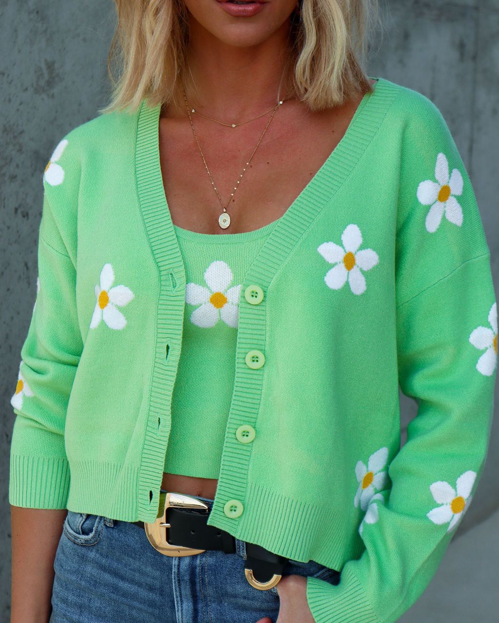 Sweetest Daisy Knit Tank Top - Green - FINAL SALE sold by Vici product image thumbnail 2