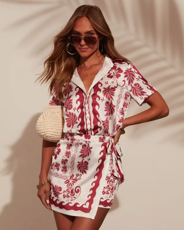 Fiesta del Sol Printed Satin Short Sleeve Blouse sold by Vici