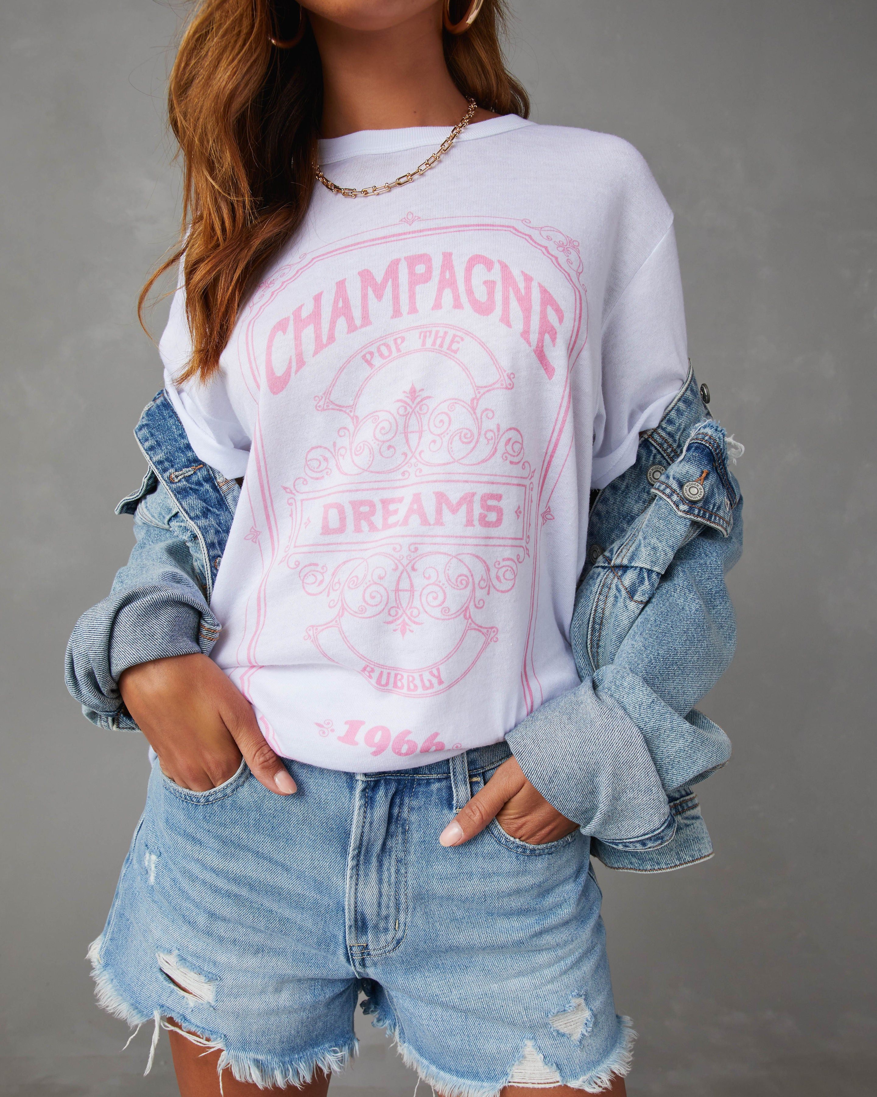 Champagne Dreams Graphic Tee - White/Pink - SALE sold by Vici