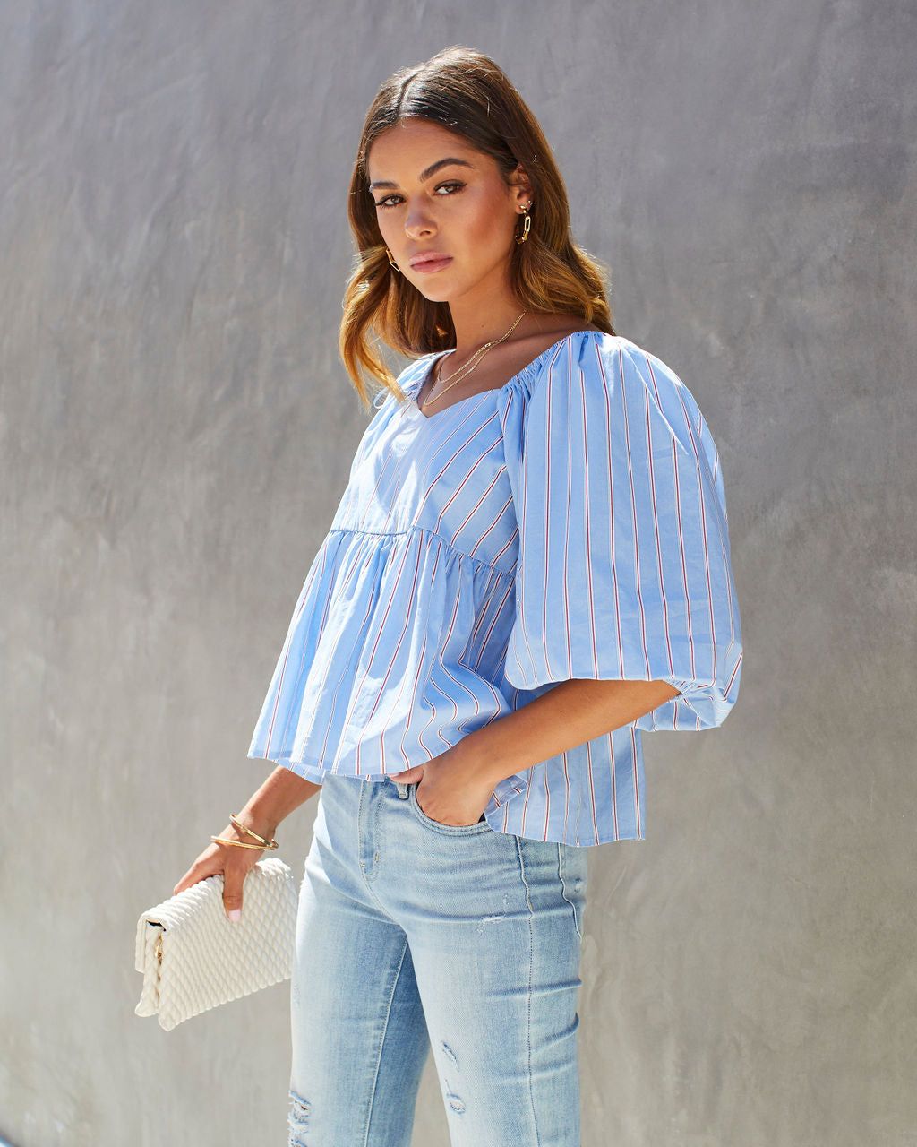 Americas Sweetheart Cotton Striped Babydoll Top - FINAL SALE sold by Vici product image thumbnail 5