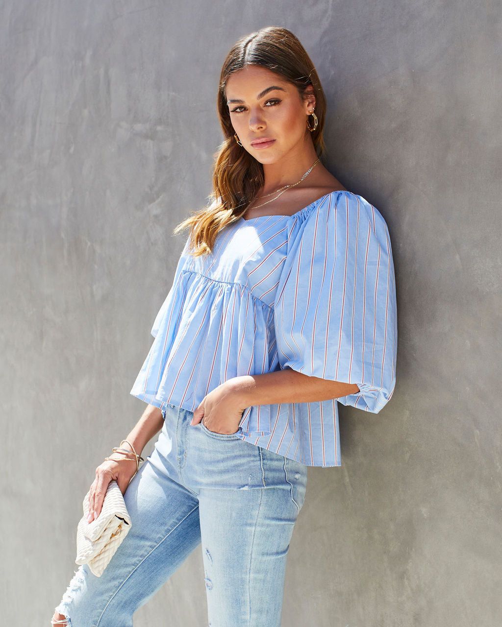 Americas Sweetheart Cotton Striped Babydoll Top - FINAL SALE sold by Vici