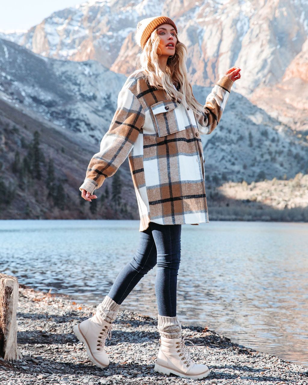 Tamika Plaid Button Down Shacket - Camel - FINAL SALE sold by Vici product image thumbnail 8