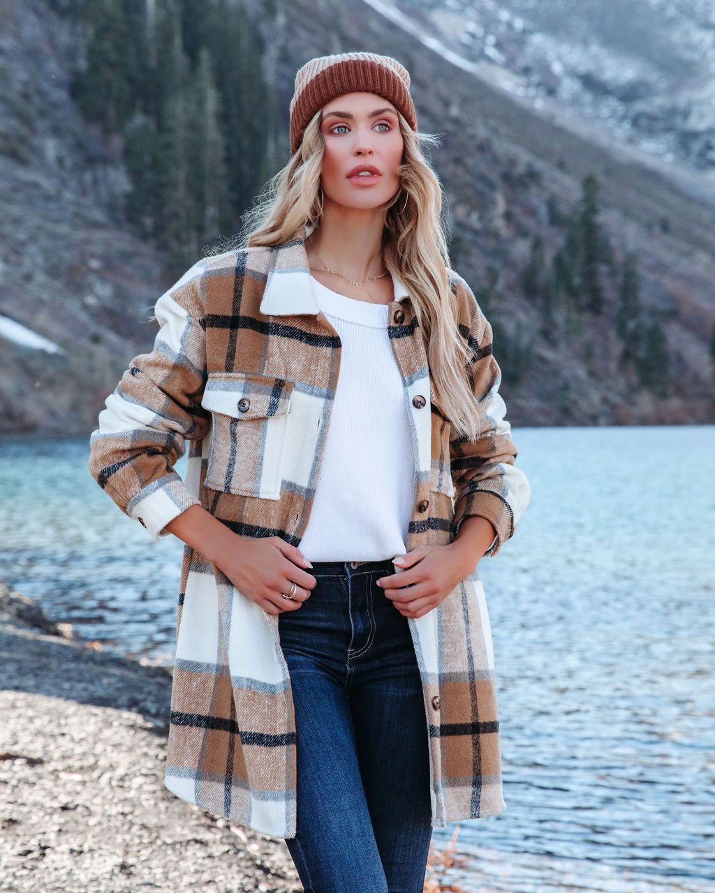 Tamika Plaid Button Down Shacket - Camel - FINAL SALE sold by Vici product image thumbnail 5