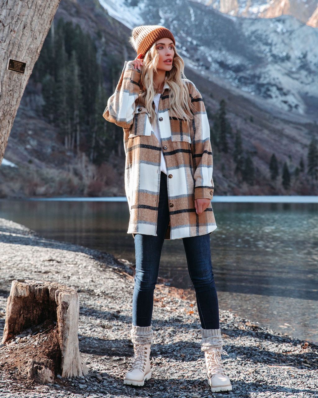 Tamika Plaid Button Down Shacket - Camel - FINAL SALE sold by Vici