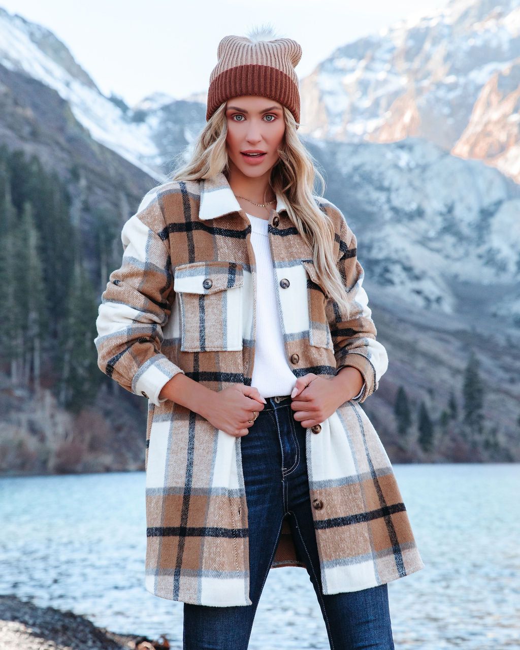 Tamika Plaid Button Down Shacket - Camel - FINAL SALE sold by Vici product image thumbnail 3