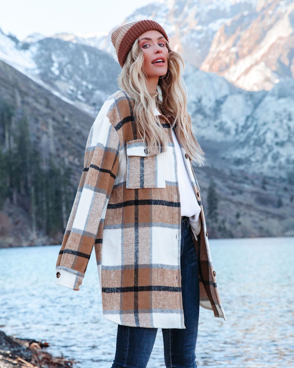 Tamika Plaid Button Down Shacket - Camel - FINAL SALE sold by Vici product image thumbnail 6