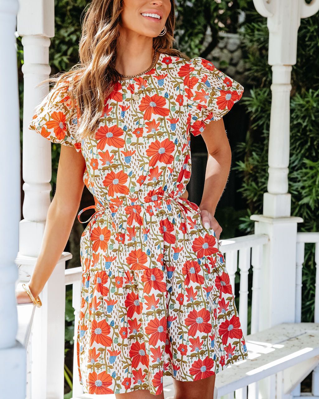 Pippa Floral Puff Sleeve Open Back Mini Dress sold by Vici product image thumbnail 2