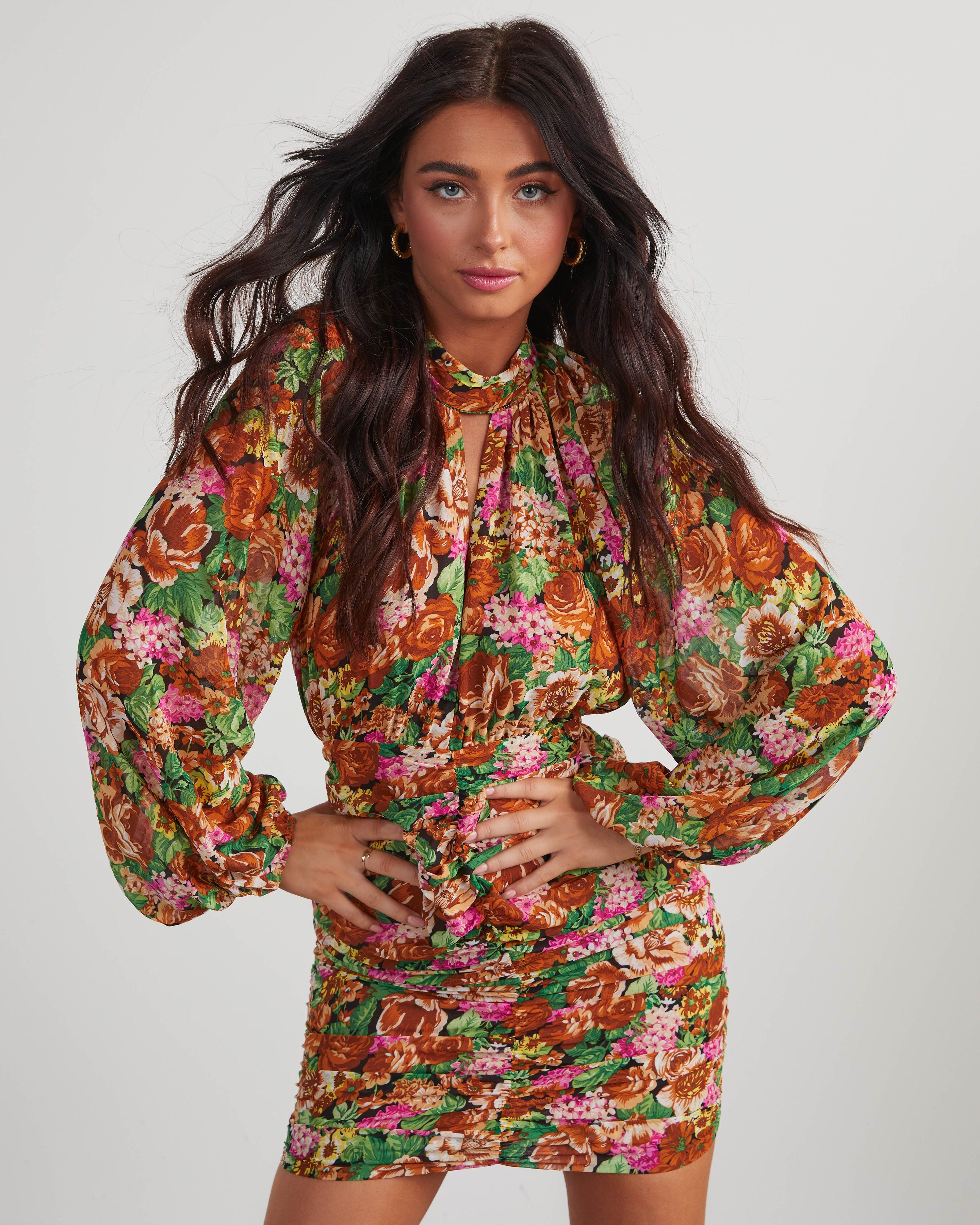 Elsinore Chiffon Floral Mini Dress - Multi sold by Vici product image thumbnail 4