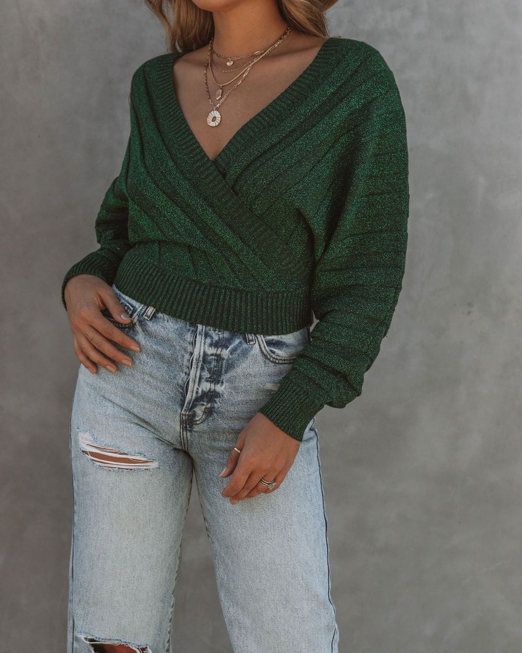 Viridian Shimmer Knit Drape Sweater - FINAL SALE sold by Vici product image thumbnail 4