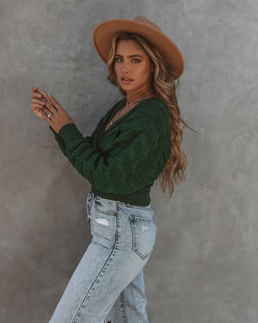 Viridian Shimmer Knit Drape Sweater - FINAL SALE sold by Vici product image thumbnail 3
