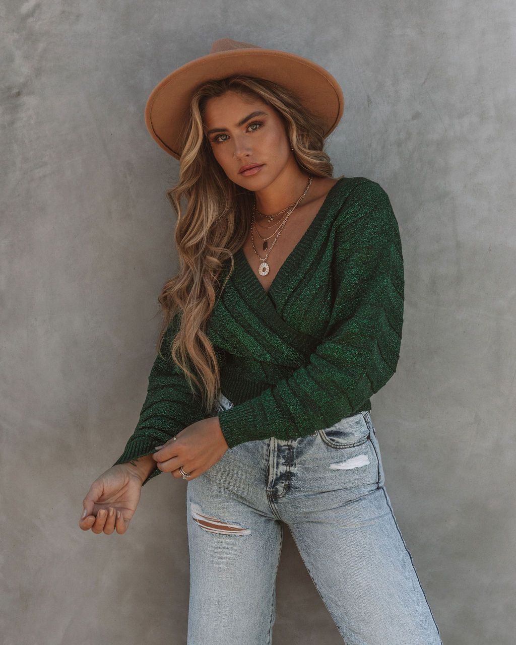 Viridian Shimmer Knit Drape Sweater - FINAL SALE sold by Vici