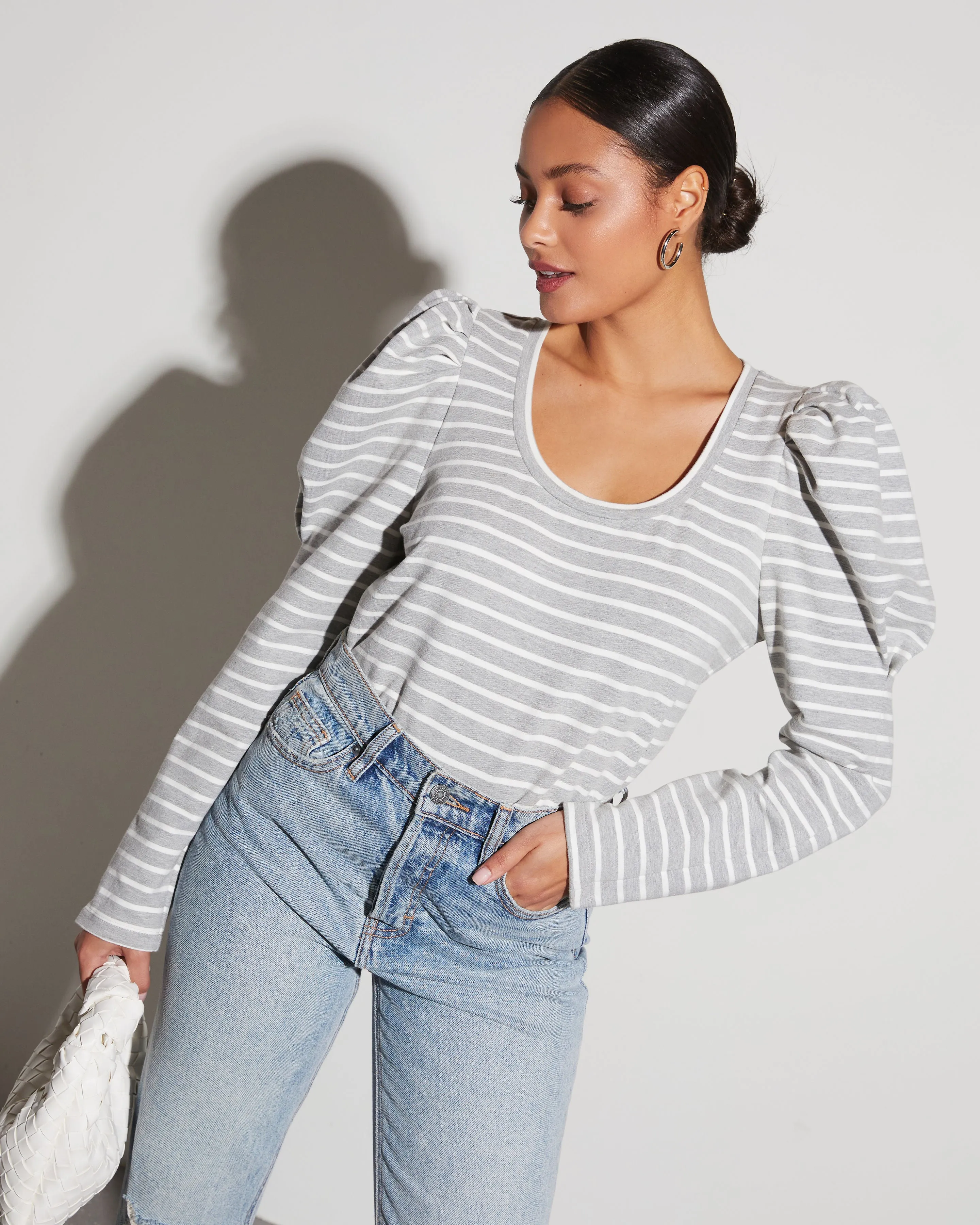 Rachelle Striped Puff Long Sleeve Top sold by Vici product image thumbnail 5