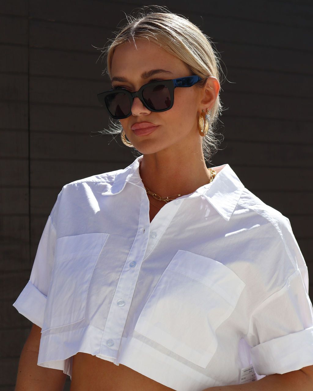 Dorit Cotton Cropped Button Down Top - White - FINAL SALE sold by Vici product image thumbnail 2