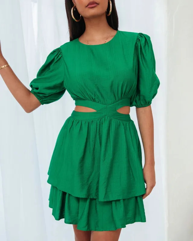 Roselynn Side Cutout Tiered Mini Dress sold by Vici