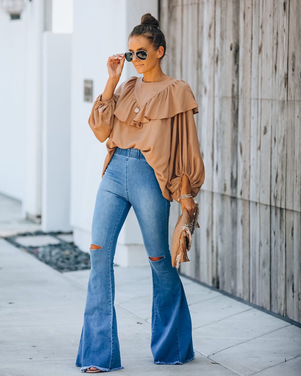 Up + Above Distressed Bell Bottom Denim Pants sold by Vici product image thumbnail 3