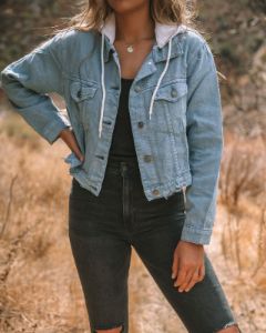 Throw It On Hooded Crop Denim Jacket - FINAL SALE sold by Vici