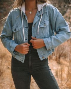 Throw It On Hooded Crop Denim Jacket - FINAL SALE sold by Vici