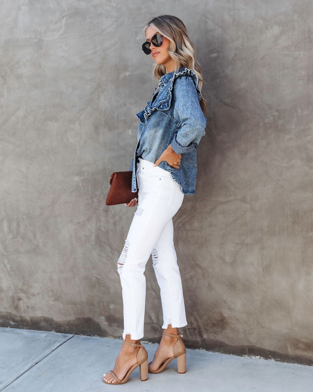 Shelton Denim Ruffle Button Down Top - FINAL SALE sold by Vici product image thumbnail 7