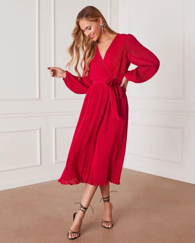 Camina Tie Waist Long Sleeve Midi Dress sold by Vici