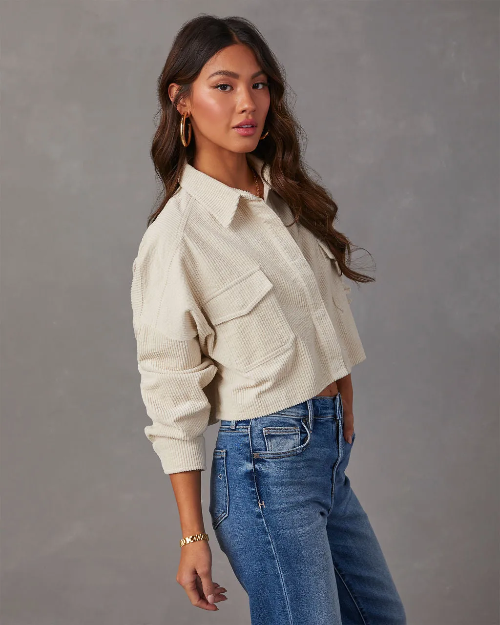 Sabrina Cropped Corduroy Shacket sold by Vici product image thumbnail 4