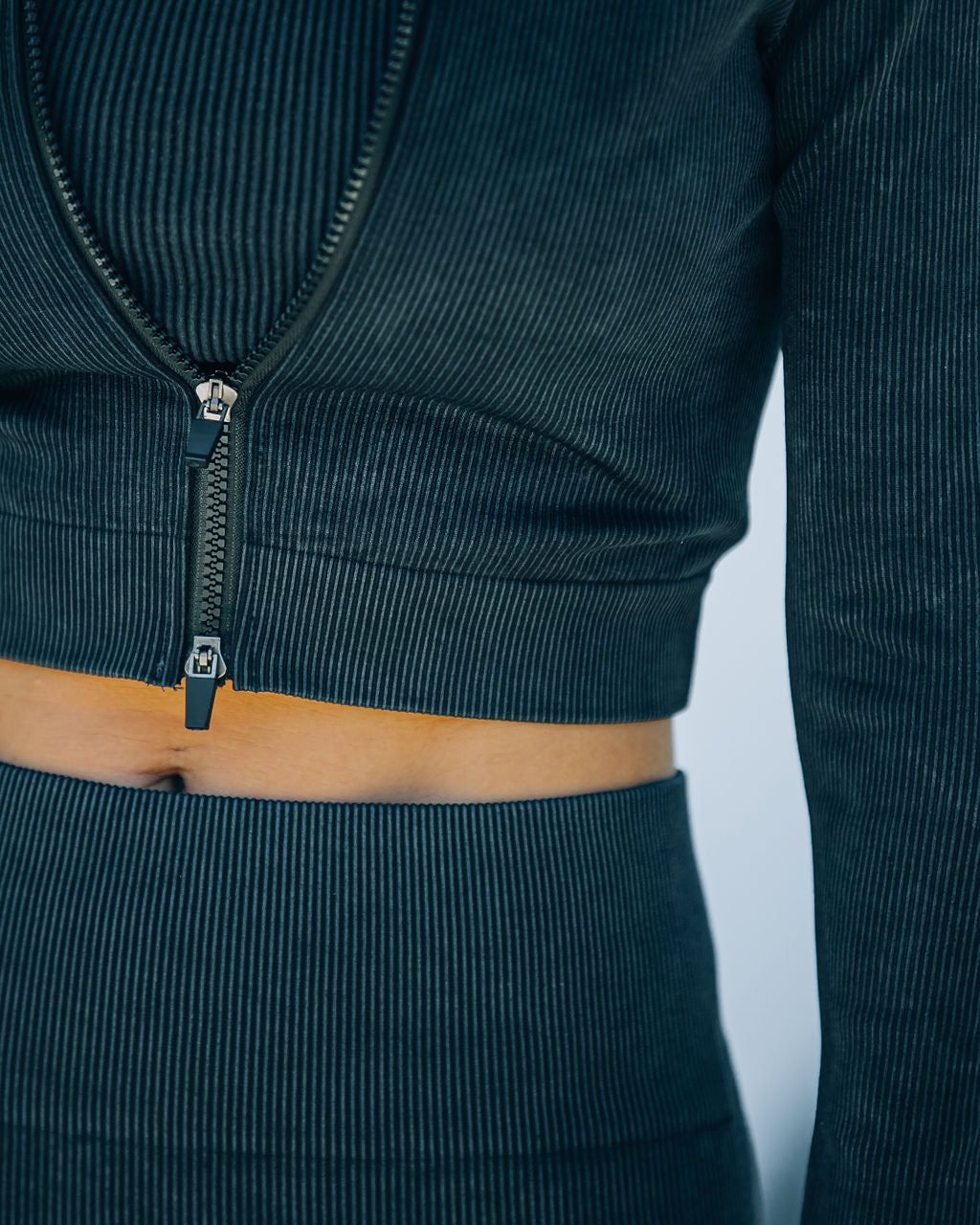 Sculpt Ribbed Knit Zip Up Crop Jacket - Washed Black - FINAL SALE sold by Vici product image thumbnail 4