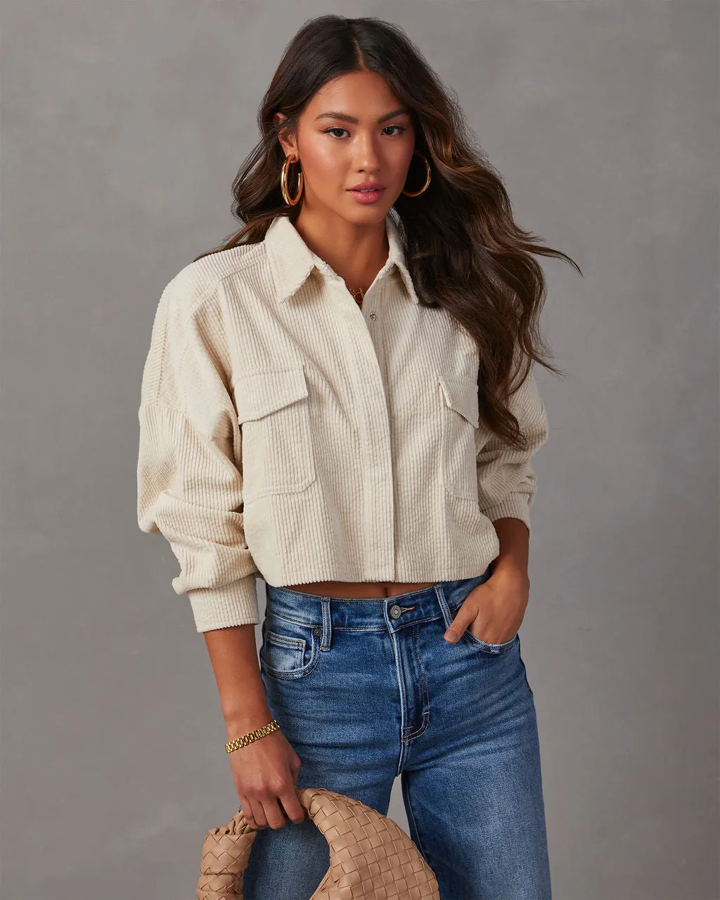 Sabrina Cropped Corduroy Shacket sold by Vici product image thumbnail 3