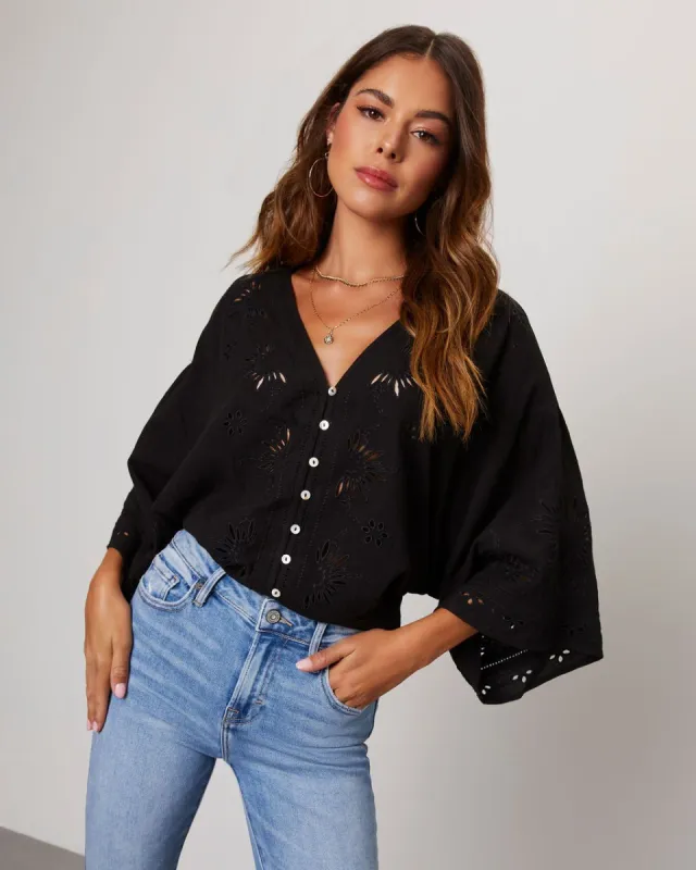 Je T'Aime Eyelet Button Down Top - Black - SALE made by Vici